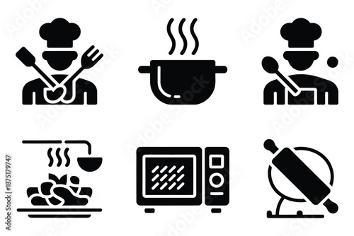Modern Kitchen and Culinary Icon Set - Chef, Cooking Tools, and Appliances Vector