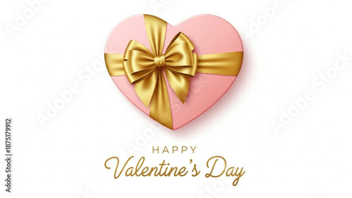 Pink heart-shaped gift box with golden ribbon for Valentine's Day  