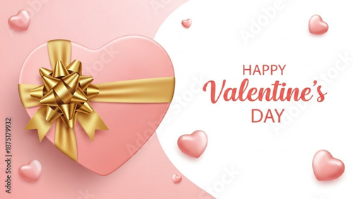 Heart-shaped gift box with bow on pink background for Valentine's Day  