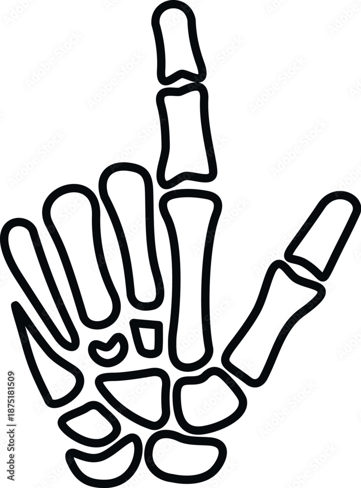 Obraz premium Skeleton hand bones forming a pointing finger gesture on a white background