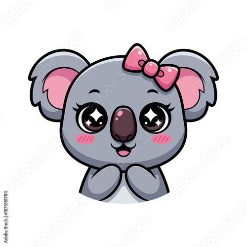 Wall Mural Cute cartoon koala with pink bow vector illustration