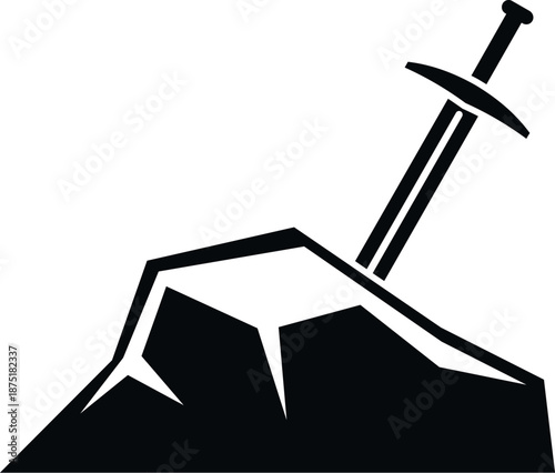 Sword inserted into a rock, representing a medieval myth of power and destiny