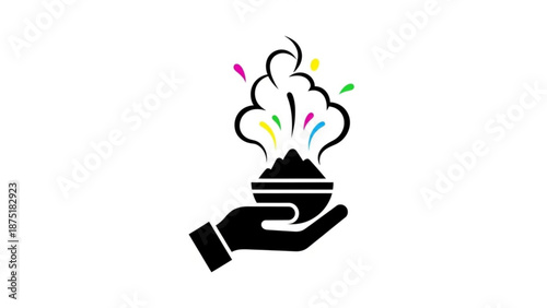 Hand holds whisk with colorful sparks flying everywhere