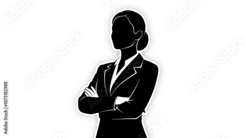 Confident businesswoman in a suit with arms crossed standing