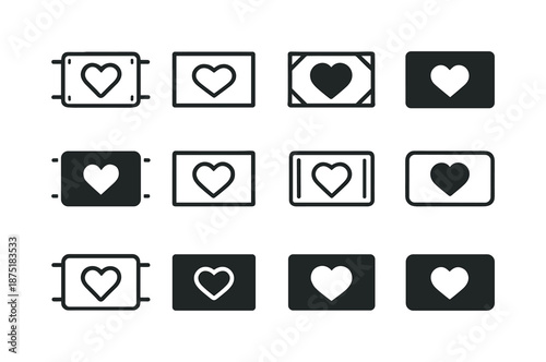 Warm Welcome Icons. Warm welcome. Icon set. Set Logo of Warm welcome: door mat with heart. harmonious logo variations of the same emblematic concept, each with