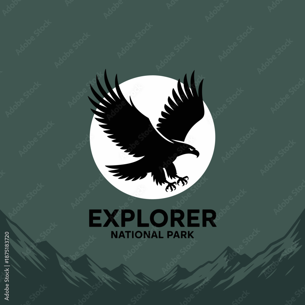 Φωτογραφία A striking depiction of an eagle in flight against a mountainous backdrop, symbolizing freedom, power, and the wild beauty of nature in a national park setting