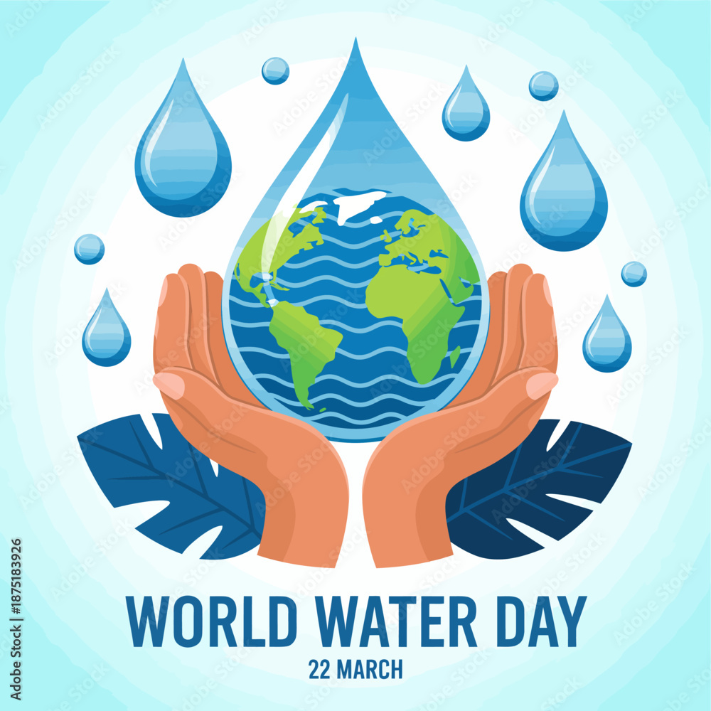 Φωτογραφία A thoughtful illustration highlighting Earth being cradled in hands, symbolizing care for nature, water conservation, and global awareness, enhanced by blue water droplets