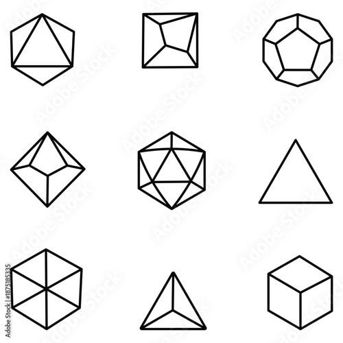 Polyhedral RPG Dice Icon Set Including D4, D6, D8, D10, D12 and D20 – Tabletop and Board Game Vector Illustration