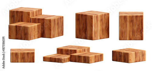 3D Realistic Wooden Cube Podium Stand Mockup Set For Product Display And Showcase