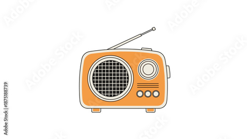 Vintage orange radio receiver with a retro design, an old-fashioned device for listening to music and news broadcasts.