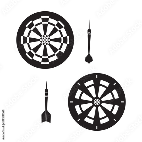 Black and white dartboard  icon set
