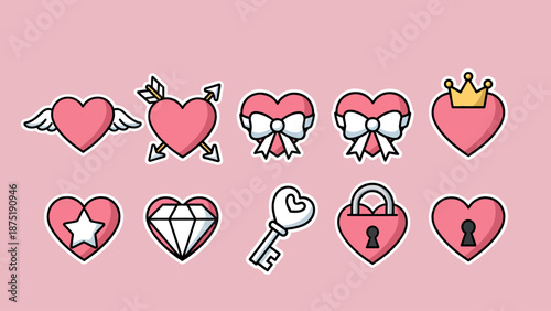Pink Heart Icons and Elements for Valentine's Day Designs and Romantic Themes Vector Art