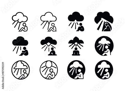 Solitude Iconography Set. The Emotional Impact of Being Alone in Hard Times. Icon set. Set Logo of The Emotional Impact of Being Alone in Hard Times: light