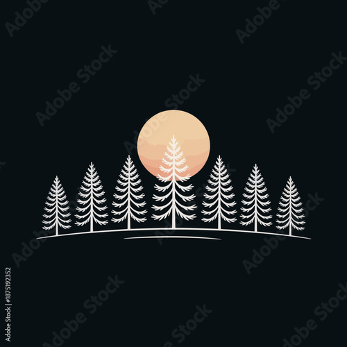 A serene silhouette of pine trees framed by a warm sun, creating a tranquil and peaceful setting that invites reflection and connection with nature.