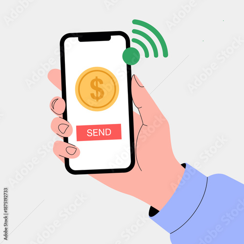 A hand holding a smartphone displays a money transfer screen, illustrating the convenience and modernity of mobile payment solutions in today's financial landscape.