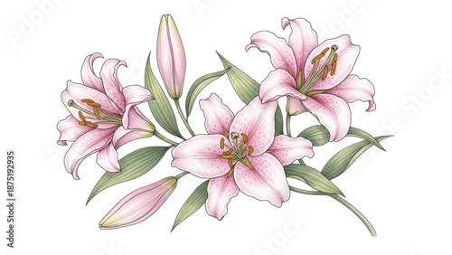 lillies drawing pink watercolor flowers botanical floral blooming png