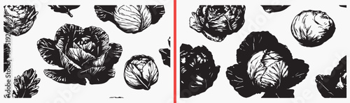 cabbage illustration drawing, hand drawn vegetable sketch, black and white cabbage art, organic food illustration, leafy vegetable artwork, farm fresh produce drawing, vegetable icon set

