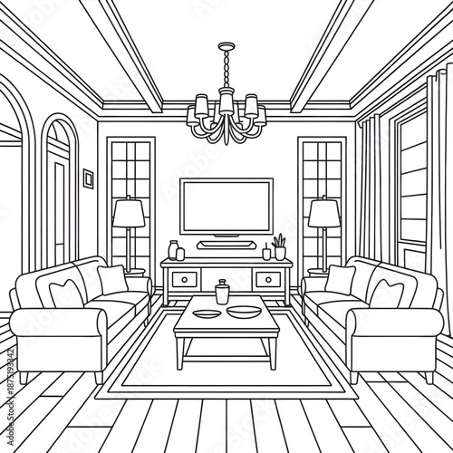 Luxury Living Room Vector style  Coloring page