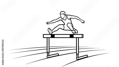 Man jumping over hurdle in motion.