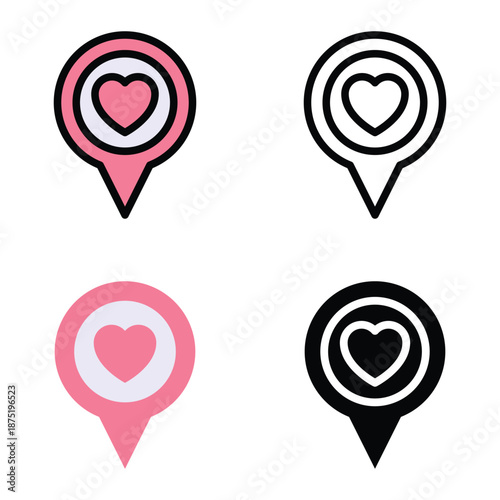 Love Location Icon Heart Pin, Suitable For Mobile Apps, Web Apps And Print Media. Multiple Style Icons, 