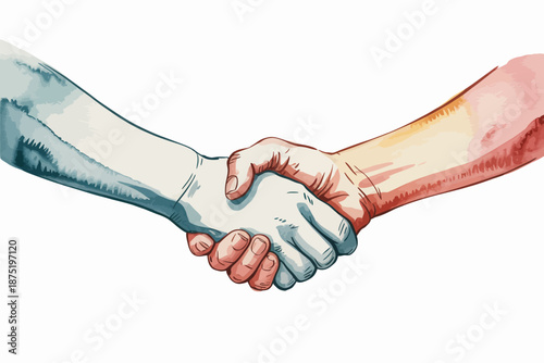 This beautiful illustration depicts a handshake symbolizing unity, collaboration, and togetherness, incorporating artistic styles and heartfelt expressions between diverse hands.