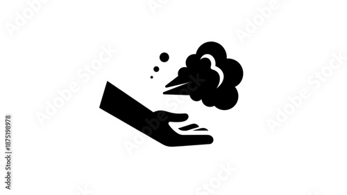 Hand blowing wind icon simple black silhouette for weather forecast and air concept isolated on white