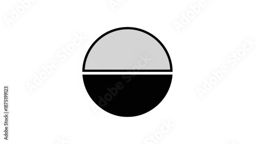Half circle icon divided into black and gray halves representing balance or duality simple vector graphic
