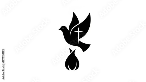 Dove with cross and flame icon symbol of peace faith and holy spirit vector illustration for religious concepts