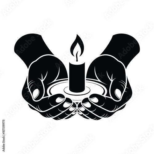 hands cradling a lit candle in a serene and peaceful gesture