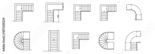 Professional Architectural Stair and Ramp CAD Drawings - Technical Elevation and Plan Symbols for Accessible Building Design