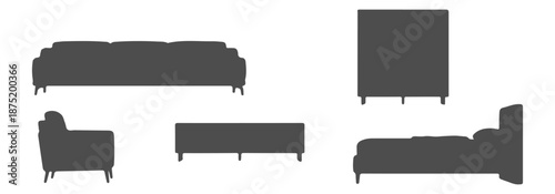 Professional Architectural Side View Silhouette Furniture CAD Blocks - Solid Black Furniture Profiles for Section Drawings