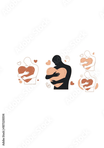 Sensory Tactile Silhouette, Person Hugging Large Puffy Heart, Emotional Wellness and Mental Health Support, Soft Connection Concept Vector Graphic