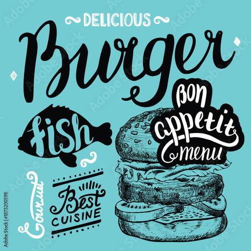 Burger food element for restaurant and cafe.