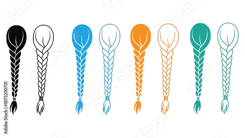 A collection of colorful braided hair icons on a white background