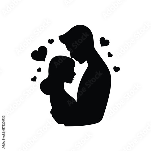 a mother and child sharing a tender moment with hearts around them
