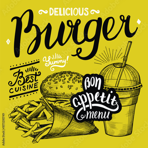 Burger food element for restaurant and cafe.