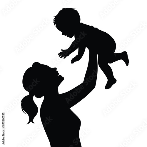 a woman lifting a baby up in the air with a smile