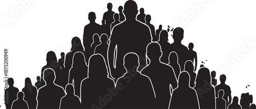 Diverse crowd of people in silhouette with one leader