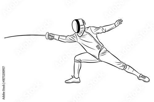 Fencing athlete in action, demonstrating dynamic stance and swordplay, capturing the sport's precision and agility