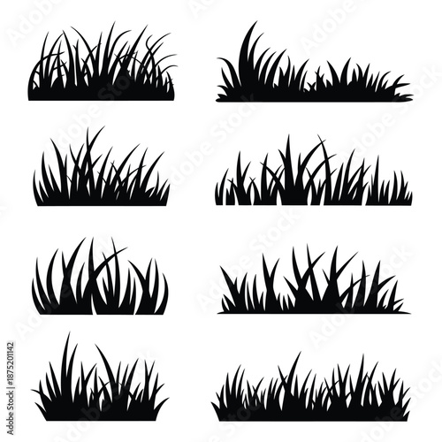 Collection of various grass silhouettes in different styles and shapes