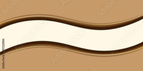 Horizontal cover or packaging template design featuring flowing waves in brown and gold tones. Blank space for text. Chocolate banner. Vector illustration