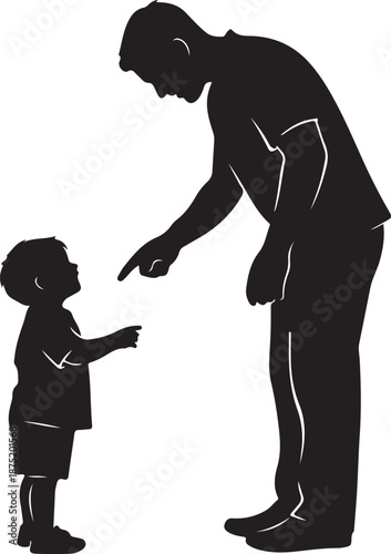 Silhouette of a man scolding a young child standing