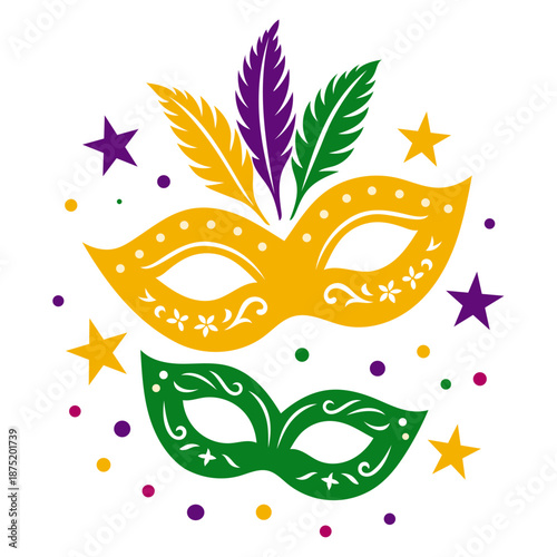 Karneval Masken mit Federn, Sternen und Konfetti - Vektor für Fasching und Rosenmontag