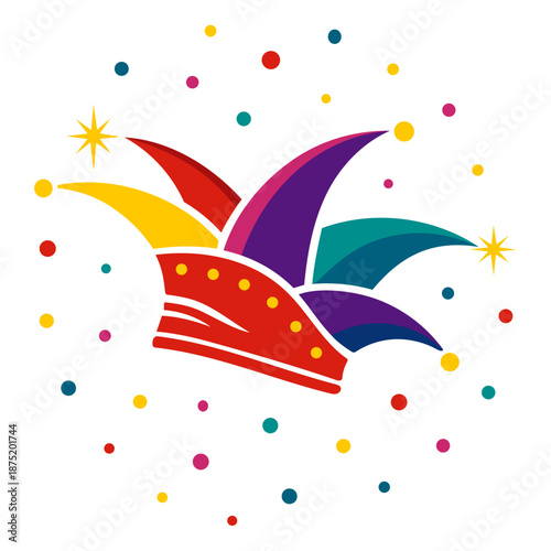 Bunte Narrenkappe mit Sternen und Konfetti – Karneval Vektor Illustration
