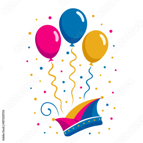 Karneval Narrenkappe mit bunten Party Ballons und Konfetti - Vektor für Fasching und Rosenmontag
