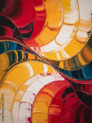 An abstract art piece featuring vibrant swirls of red, yellow, and blue paint, creating a dynamic and visually stimulating texture for art lovers.