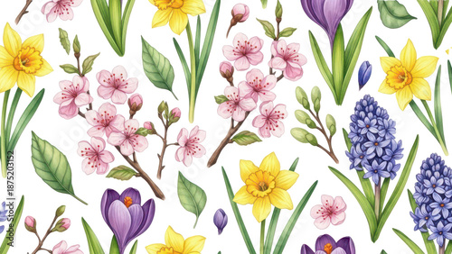 Flowers and leaves digital illustration, spring design, watercolor hand painting. Perfectly for printing, sublimation.