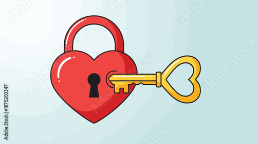 Vibrant heart padlock with golden key symbolizing love, connection, and emotional security