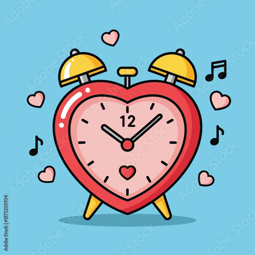 Whimsical heart-shaped timepiece ringing sweet melodies, celebrating love and delightful awakenings