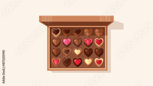 An exquisite assortment of heart-shaped chocolates nestled in a charming gift box, perfect for